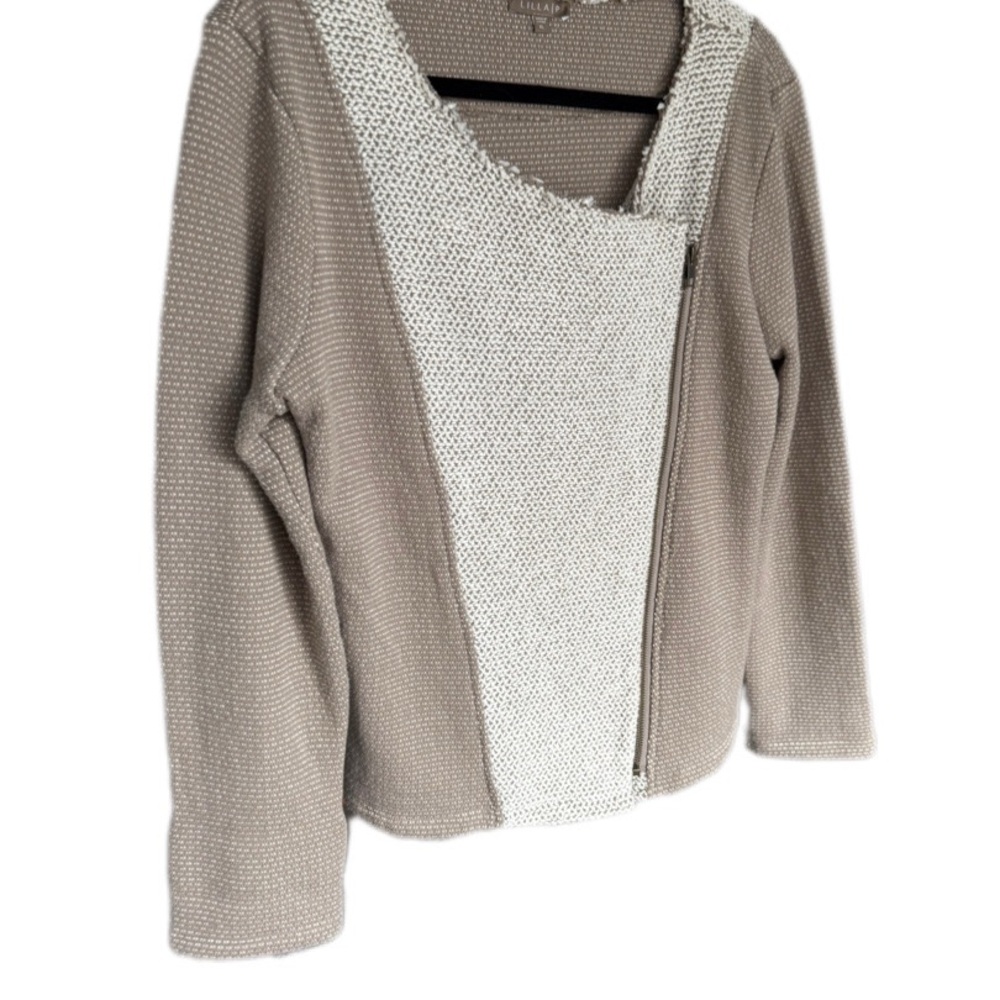 Lilla P XL Textured Knit Asymmetrical Zip Jacket Taupe Beige Cotton Blend
